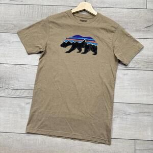 Patagonia Fitz Roy Bear T-Shirt Brown Sz Small Organic Cotton Logo Graphic Tee